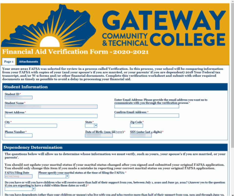 Financial Aid Verification Form