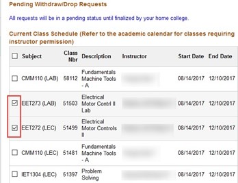 current class schedule
